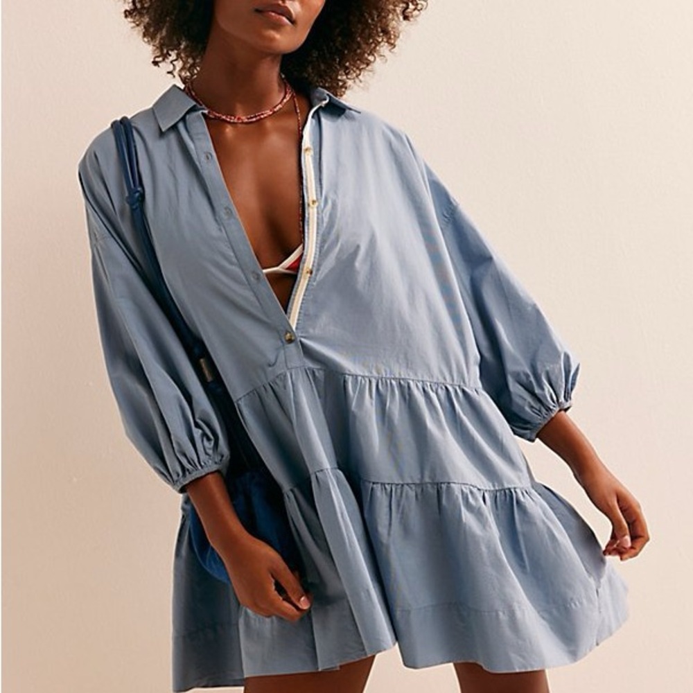 Blue Tiered Shirt Dress